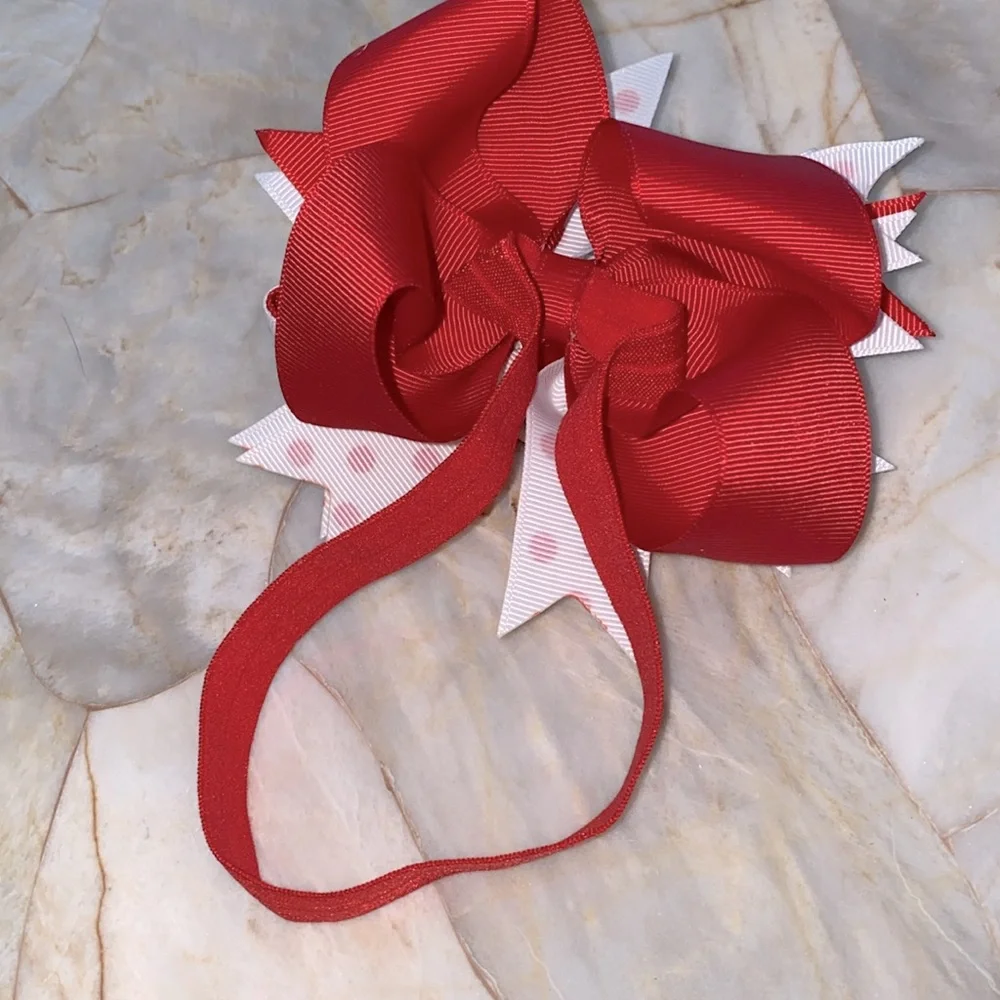 Girls Red White My‎ 1st Birthday Bow Headband Polka Dot Heart Princess Accessory